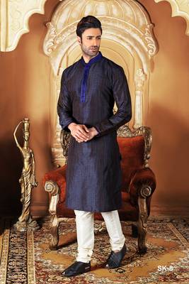 Blue embroidered dupion silk men-kurtas 1