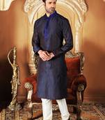 Blue embroidered dupion silk men-kurtas