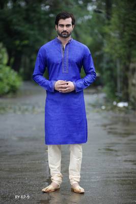 Blue plain poly cotton men-kurtas 1
