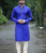 Blue plain poly cotton men-kurtas
