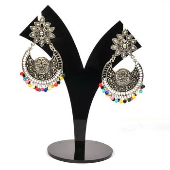 Silver Oxidized Afghani Tribal Dangle Light Weight Earrings For Women And Girls 1