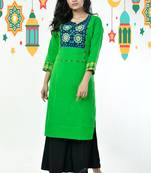 Kelly Green And Blue Ari Stitched Patch With Foil Mirror Cotton Kurti
