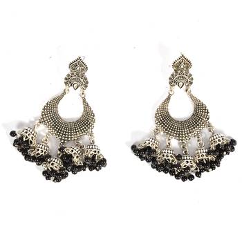 Silver Oxidized Afghani Tribal Dangle Light Weight Jhumki Earrings For Women And Girls 2