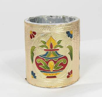 Handcraft Designed Silver Coated Round  Steel Box Golden Coloured For Home Use 2