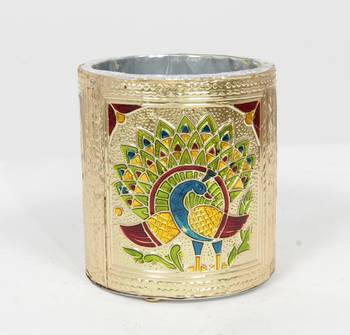 Handcraft Designed Silver Coated Round  Steel Box Golden Coloured For Home Use 1