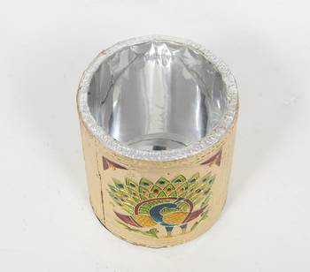 Handcraft Designed Silver Coated Round  Steel Box Golden Coloured For Home Use 3