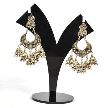 Silver Oxidized Afghani Tribal Dangle Light Weight Jhumki Earrings For Women And Girls 1