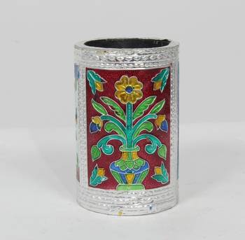 Handcraft Designed Silver Coated Round  Steel Box Silver Coloured For Home Use 1
