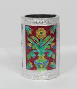 Handcraft Designed Silver Coated Round  Steel Box Silver Coloured For Home Use