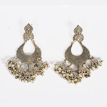 Silver Oxidized Afghani Tribal Dangle Light Weight Jhumki Earrings For Women And Girls 2