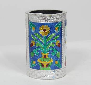 Handcraft Designed Silver Coated Round  Steel Box Silver Coloured For Home Use 2