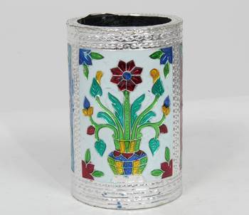 Handcraft Designed Silver Coated Round  Steel Box Silver Coloured For Home Use 3