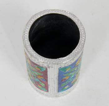 Handcraft Designed Silver Coated Round  Steel Box Silver Coloured For Home Use 4