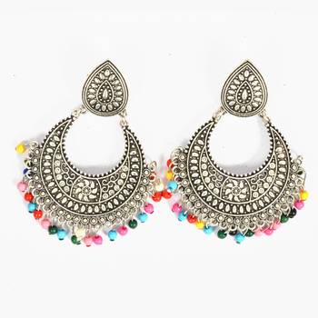 Silver Oxidized Afghani Tribal Dangle Light Weight Earrings For Women And Girls 2