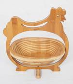 Handcraft Wodden Fruit Basket Amber Coloured For Home Use