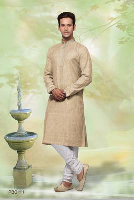 Beige plain cotton men-kurtas 1