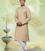 Beige plain cotton men-kurtas