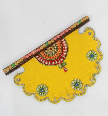 Handcraft Wooden Wall Shelf with Key Holder Yellow Coloured For Home Decor 1