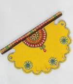 Handcraft Wooden Wall Shelf with Key Holder Yellow Coloured For Home Decor
