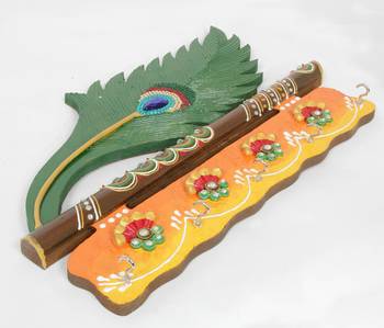 Handcraft Wooden Wall Shelf with Key Holder multicolored For Home Decor 2