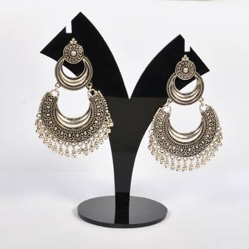 Silver Oxidized Afghani Tribal Dangle Light Weight Earrings For Women And Girls 1