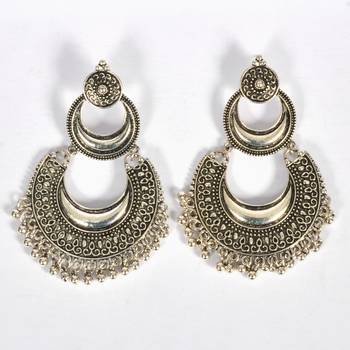 Silver Oxidized Afghani Tribal Dangle Light Weight Earrings For Women And Girls 2