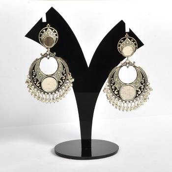Silver Oxidized Afghani Tribal Mirror Dangle Light Weight Earrings For Women And Girls 1