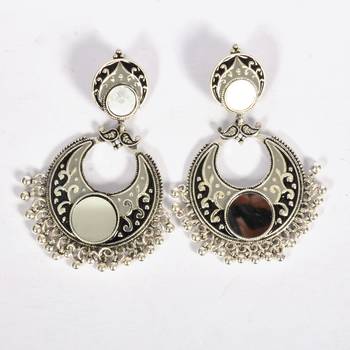 Silver Oxidized Afghani Tribal Mirror Dangle Light Weight Earrings For Women And Girls 2