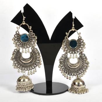 Silver Oxidized Afghani Tribal Mirror Dangle Light Weight Earrings For Women And Girls 1