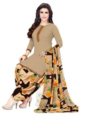 Brown Printed Crepe Salwar Unstitched 1