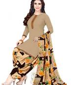 Brown Printed Crepe Salwar Unstitched