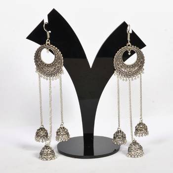Silver Oxidized Afghani Tribal Dangle Light Weight Jhumki Earrings For Women And Girls 1