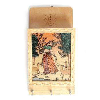Handcraft Wooden Key Holder Antique Fine Work Amber Coloured For Home Decor 1