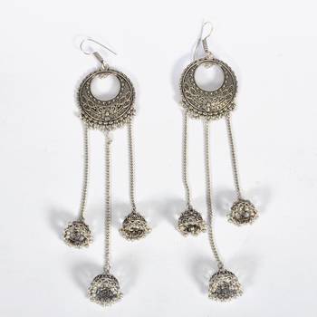 Silver Oxidized Afghani Tribal Dangle Light Weight Jhumki Earrings For Women And Girls 2