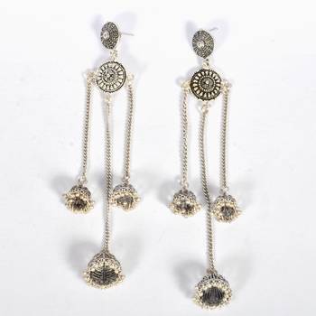 Silver Oxidized Afghani Tribal Dangle Light Weight Jhumki Earrings For Women And Girls 2