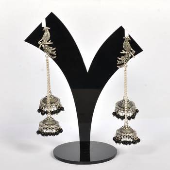 Silver Oxidized Afghani Tribal Dangle Light Weight Jhumki Earrings For Women And Girls 1