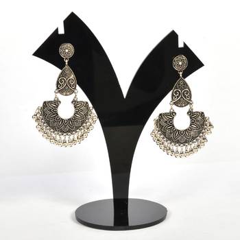 Silver Oxidized Afghani Tribal Dangle Light Weight Earrings For Women And Girls 1