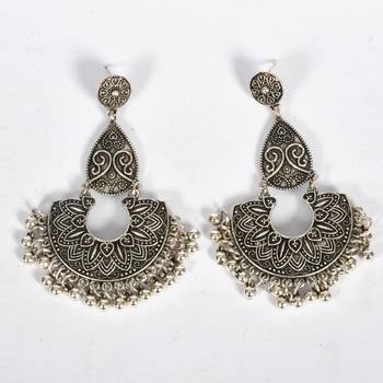 Silver Oxidized Afghani Tribal Dangle Light Weight Earrings For Women And Girls 2