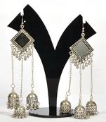 Silver Oxidized Afghani Tribal Mirror Dangle Light Weight Jhumki Earrings For Women And Girls