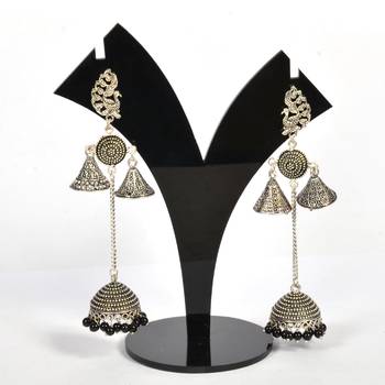 Silver Oxidized Afghani Tribal Dangle Light Weight Jhumki Earrings For Women And Girls 1