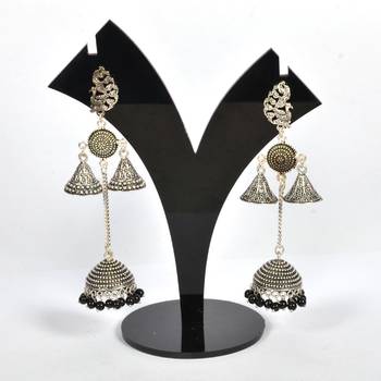 Silver Oxidized Afghani Tribal Dangle Light Weight Jhumki Earrings For Women And Girls 2