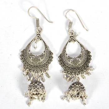 Silver Oxidized Afghani Tribal Dangle Light Weight Jhumki Earrings For Women And Girls 2