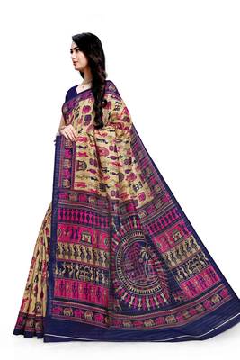 Beige printed bhagalpuri cotton saree with blouse 2
