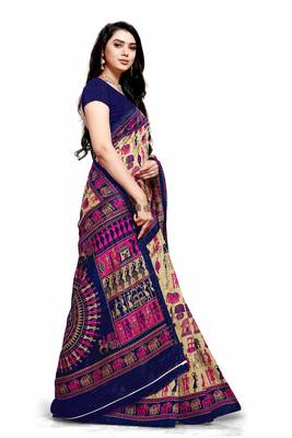 Beige printed bhagalpuri cotton saree with blouse 3