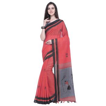 Pink Printed Linen Saree With Blouse 1