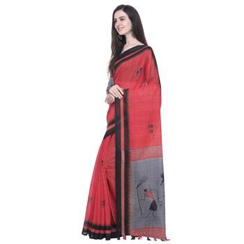 Pink Printed Linen Saree With Blouse 2