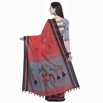 Pink Printed Linen Saree With Blouse 3