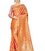 Orange woven silk saree with blouse