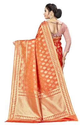Orange woven silk saree with blouse 2