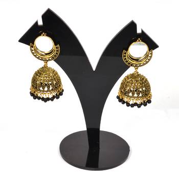 Silver Oxidized Afghani Tribal Mirror Dangle Light Weight Jhumki Earrings For Women And Girls 1